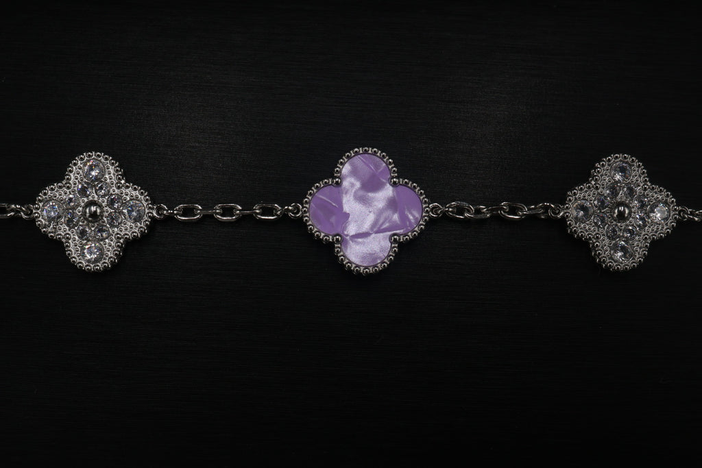 Pulsera Trébol 15 mm Mármol Lila con Zirconias