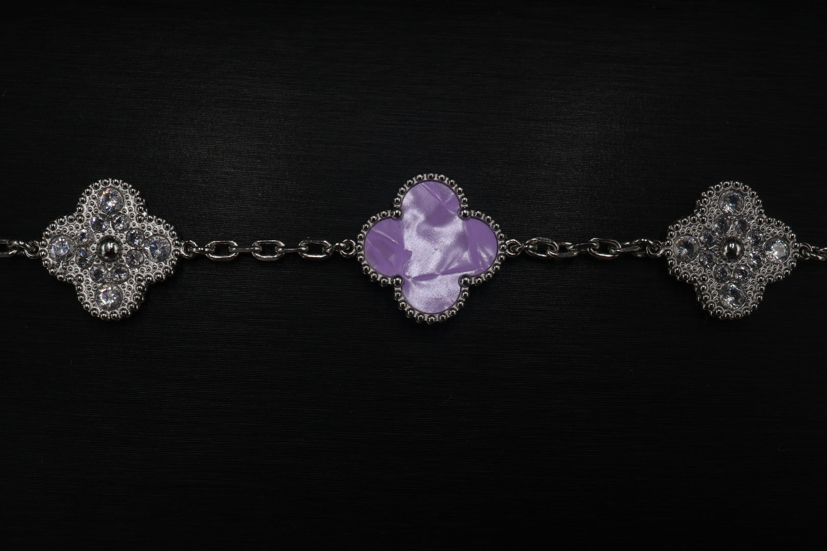 Pulsera Trébol 15 mm Mármol Lila con Zirconias