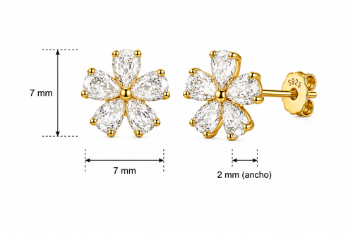 Aretes en Plata 925 Flor Gold - Moissanita.