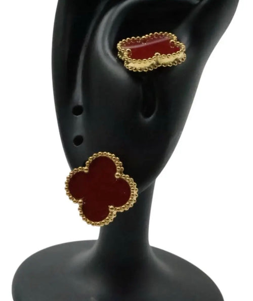Arete Trébol 15 mm Dorado - Rojo.