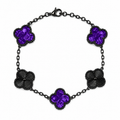 Pulsera Trébol Morado Mármol- Láser Negro.
