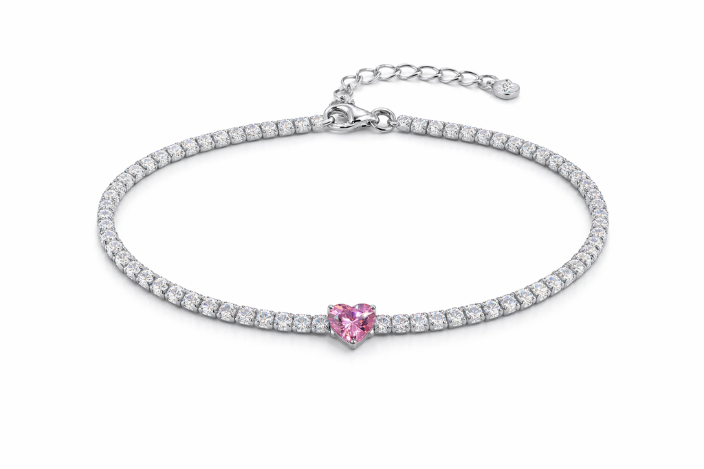 Pulsera Tenis Corazón Rosa