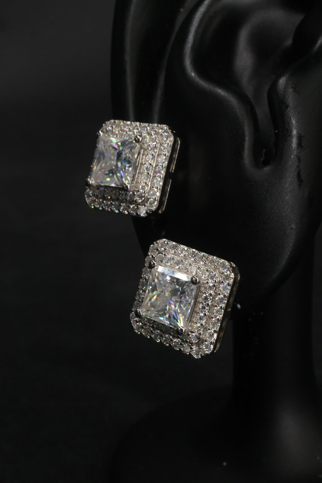 Aretes en Plata 925 Full Double Box Silver - Moissanita.