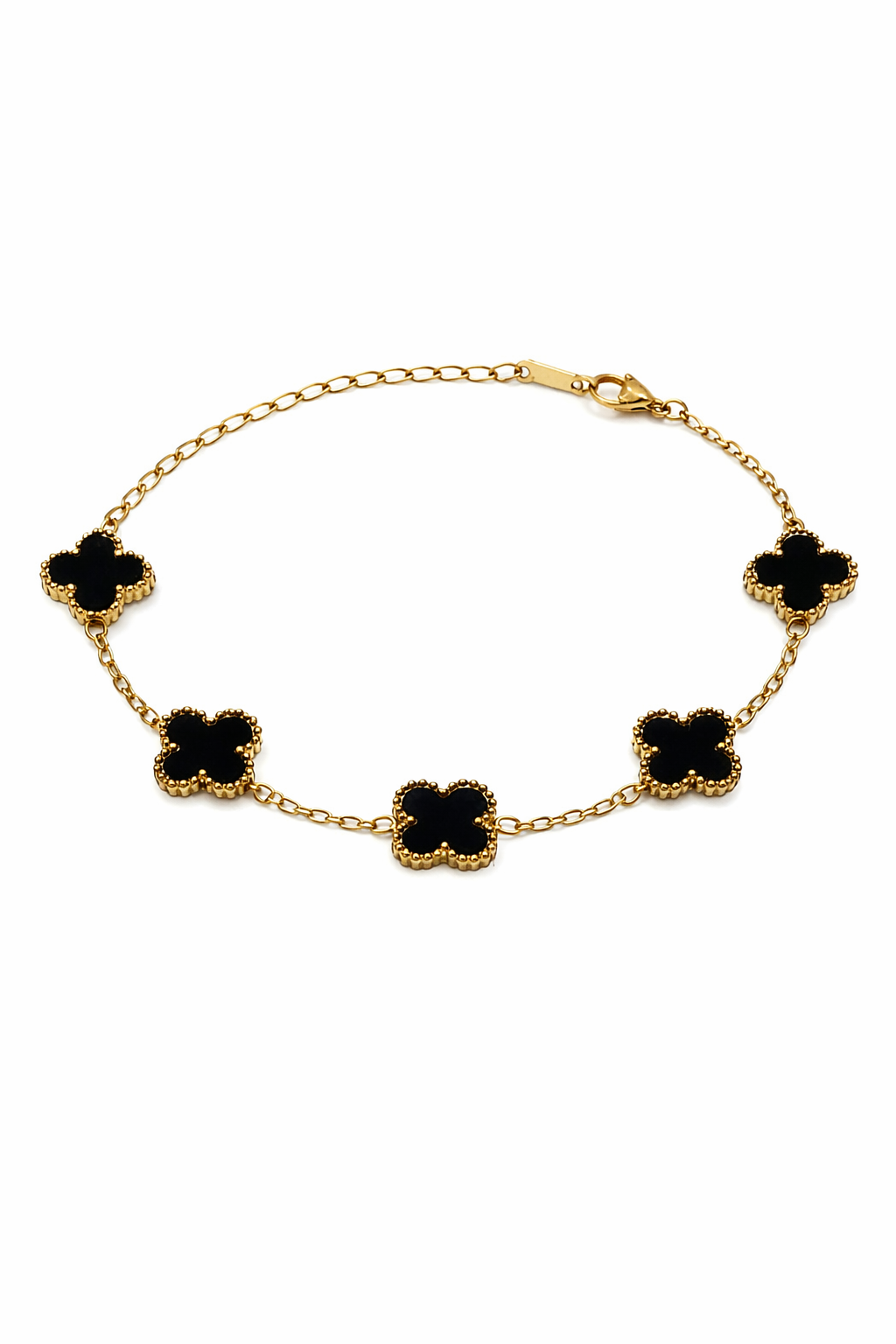 Pulsera Trébol 13 mm Liso Dorado - Negro.
