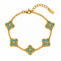 Pulsera Trébol Dorado - Zirconias Celeste.