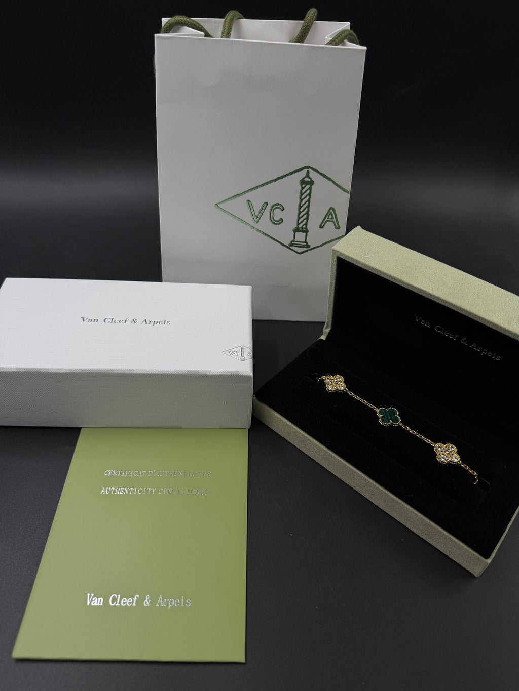 Pulsera VCA Alhambra 1:1 Gold Malaquita - Diamonds