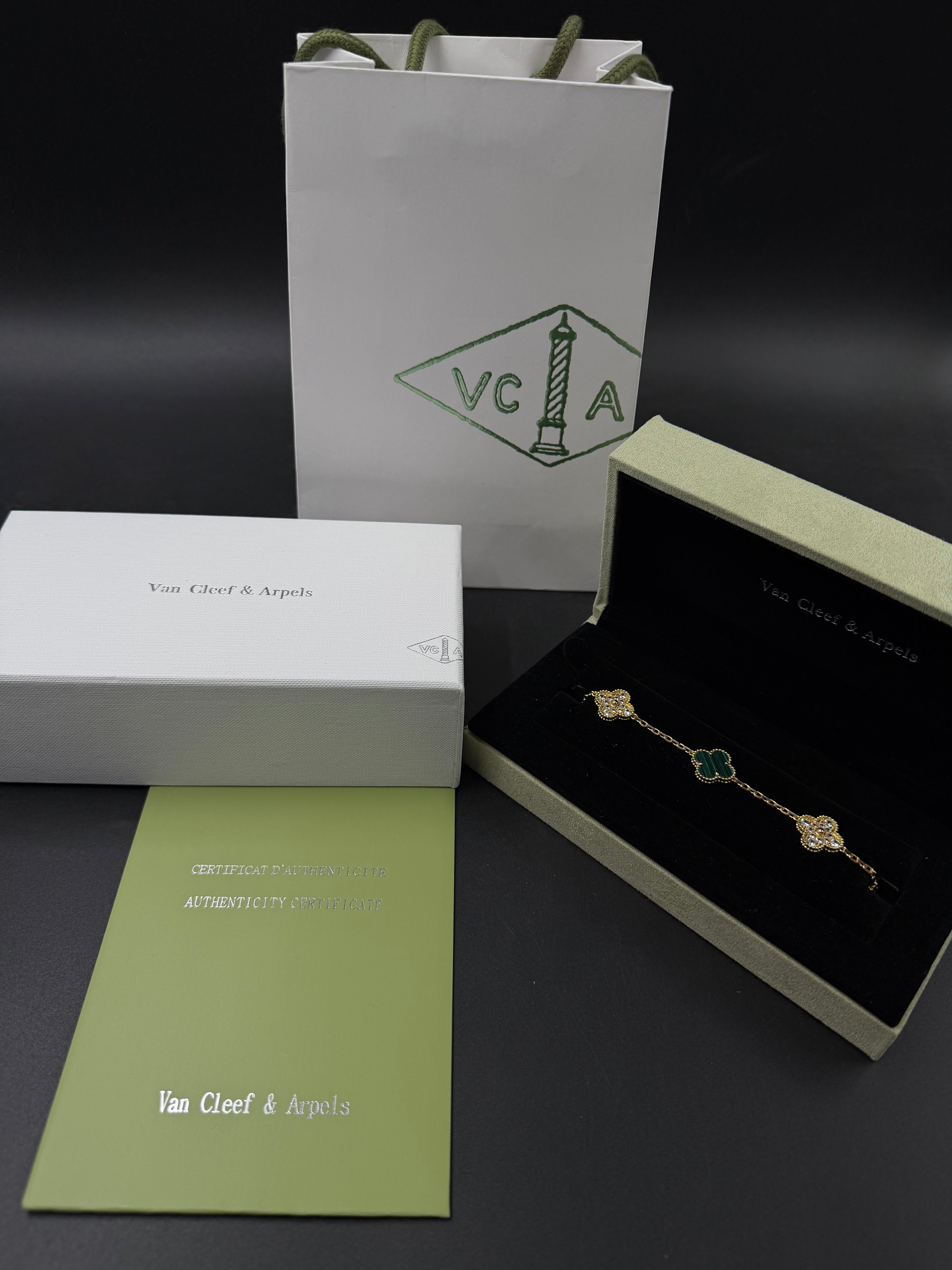 Pulsera VCA Alhambra 1:1 Gold Malaquita - Diamonds
