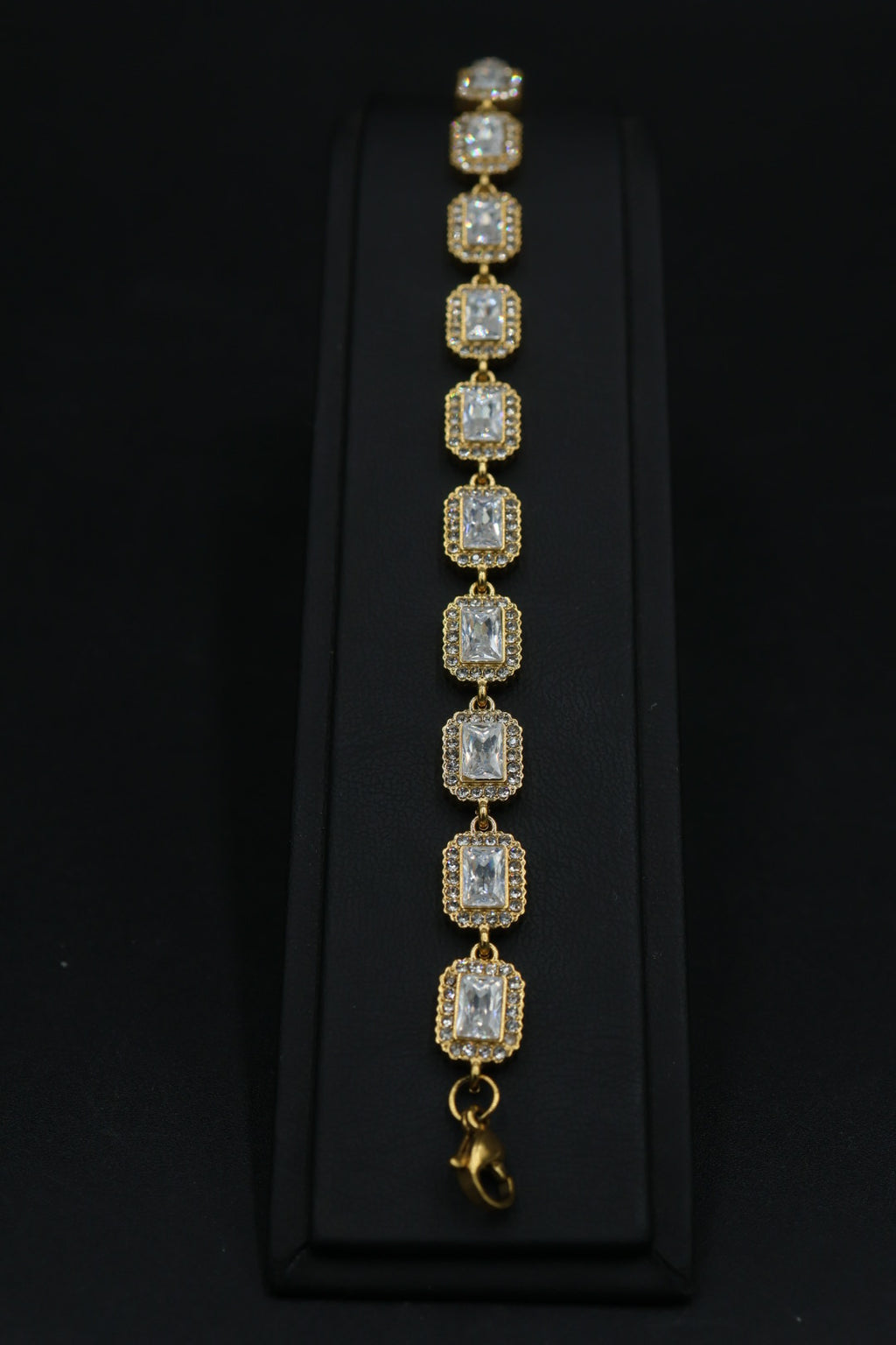 Pulsera de Eslabones Rectangulares con Zirconias Baguette AI316L