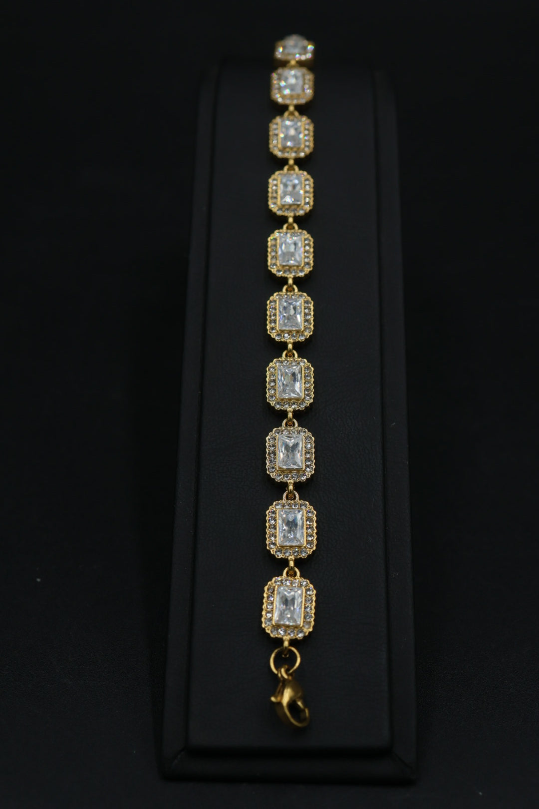 Pulsera de Eslabones Rectangulares con Zirconias Baguette AI316L