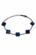 Pulsera Negra Trébol 13 mm Mármol - Azul.