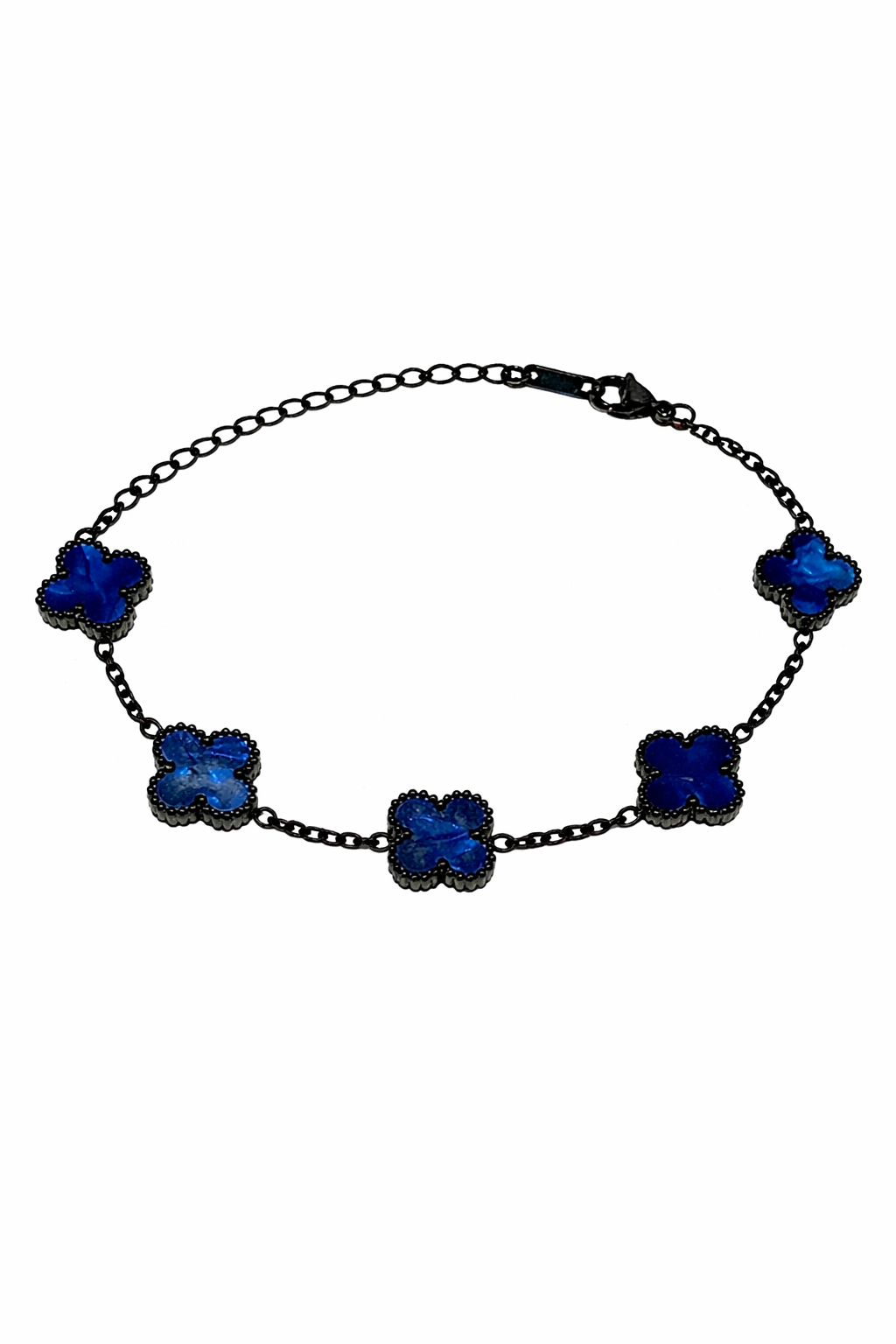Pulsera Negra Trébol 13 mm Mármol - Azul.