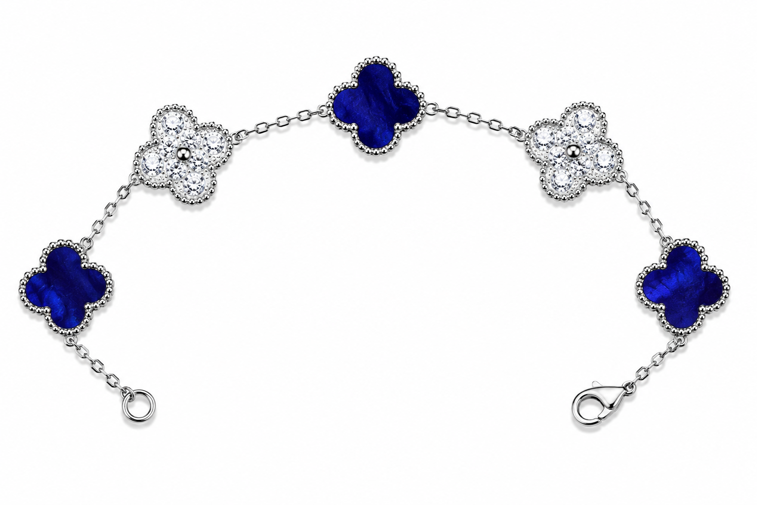 Pulsera Trébol 15 mm Mármol Azul con Zirconias