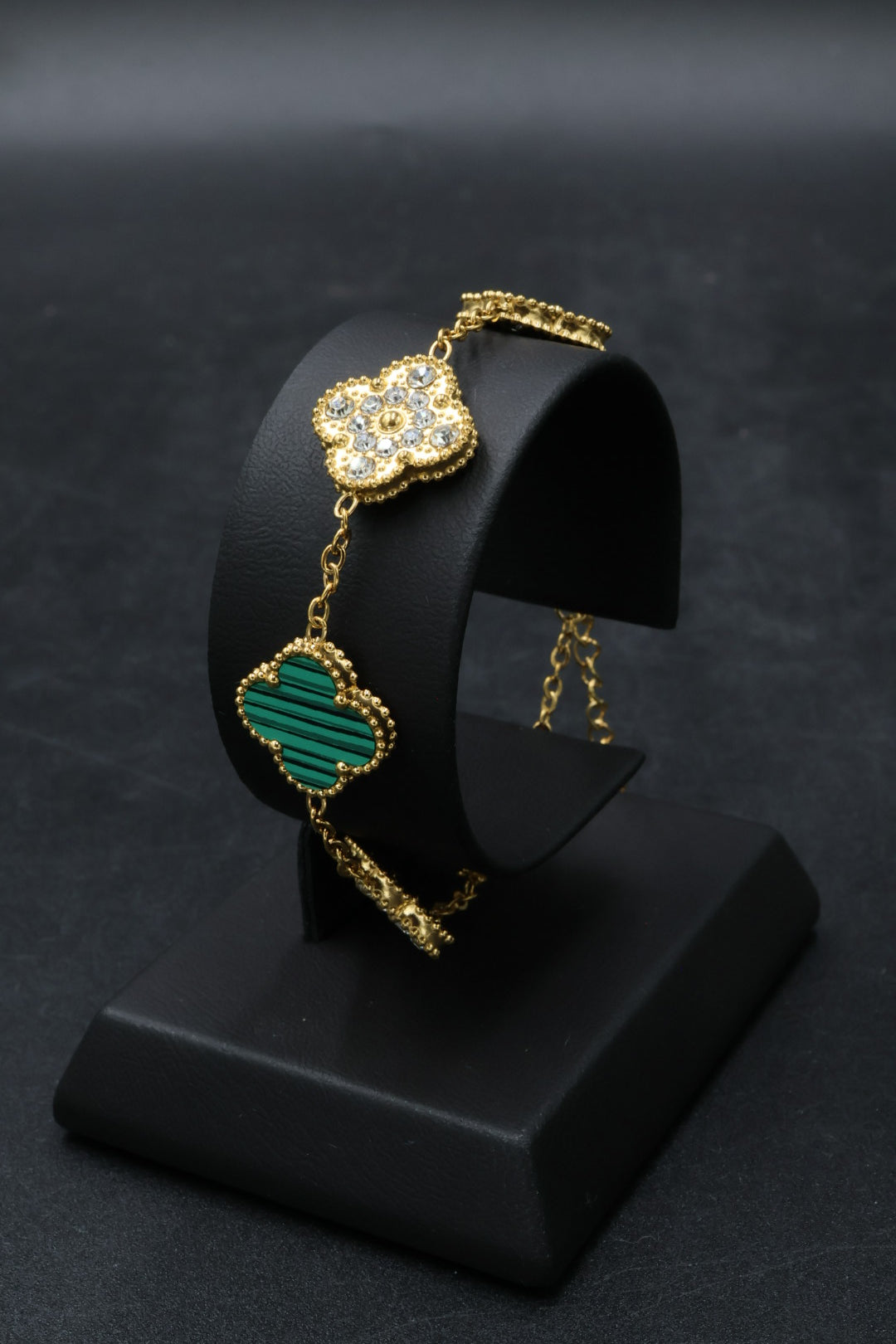 Pulsera Trébol 15 mm con Zirconias 3 en 1 Dorado - Verde