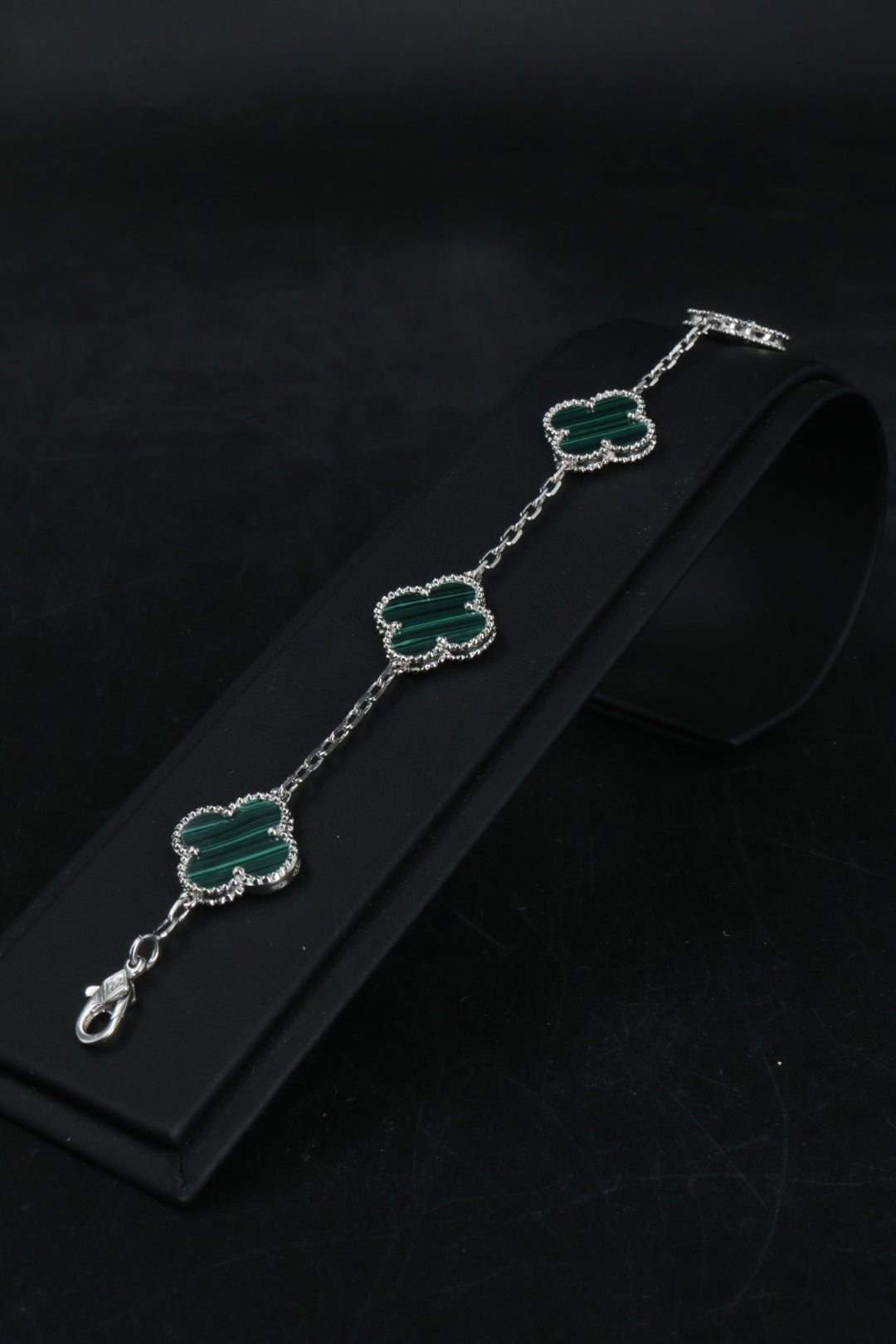 Pulsera VCA Plata .925 1:1 Vintage Alhambra, 5 Motivos Malaquita.