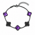 Pulsera Trébol Morado Mármol - Zirconias Negras.
