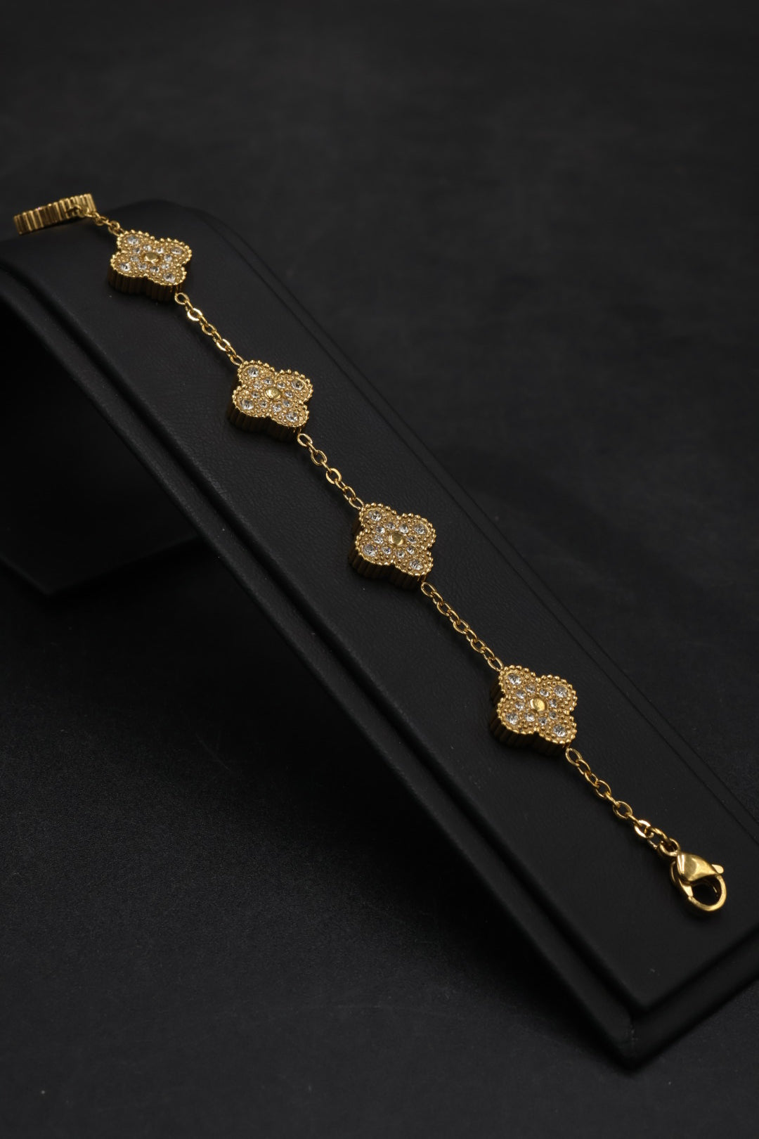 Pulsera Trébol 13 mm Full Zirconias Dorado
