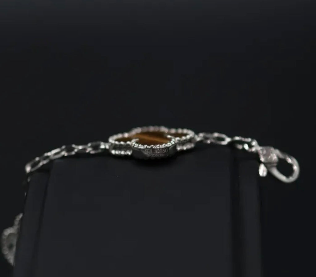 Pulsera VCA Plata .925 1:1 Vintage Alhambra, 5 Motivos Ojo de Tigre - Diamonds.