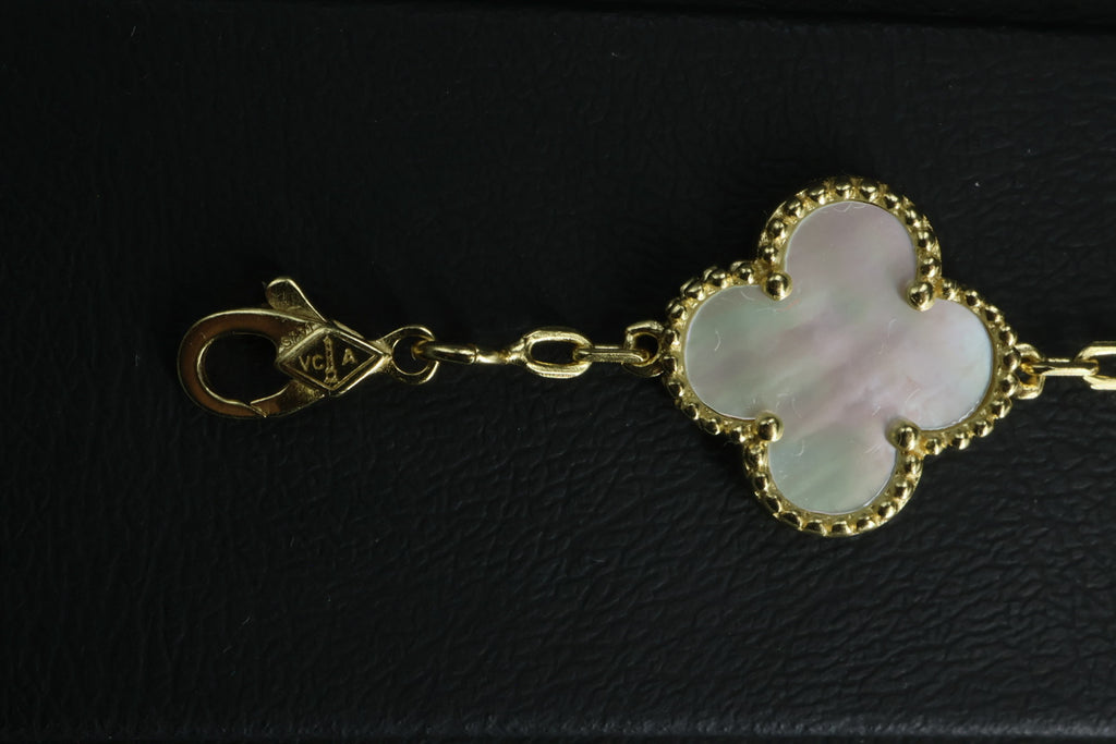 Pulsera VCA Plata .925 1:1 Vintage Alhambra, 5 Nácar- Diamonds / Gold