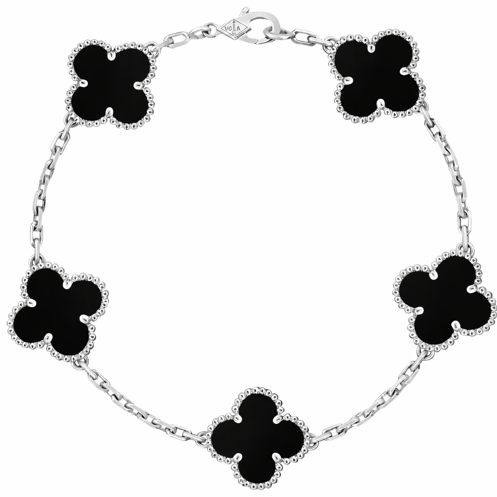Pulsera VCA Plata .925 1:1 Vintage Alhambra, 5 Motivos Onyx