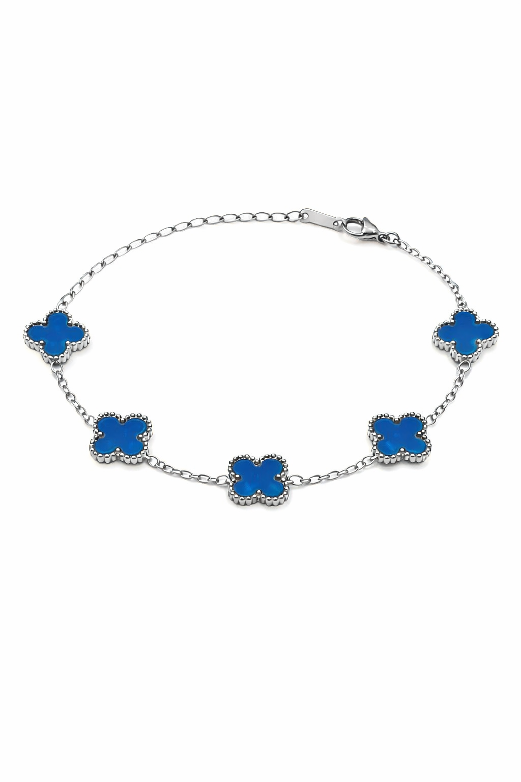 Pulsera Trébol 13 mm Liso Plateado - Azul.