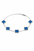 Pulsera Trébol 13 mm Liso Plateado - Azul.