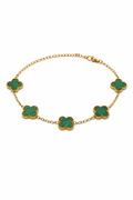 Pulsera Trébol 13 mm Liso Dorado - Verde.