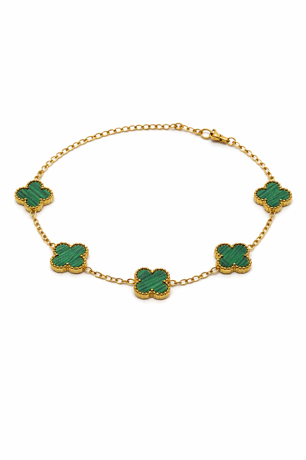 Pulsera Trébol 13 mm Liso Dorado - Verde.