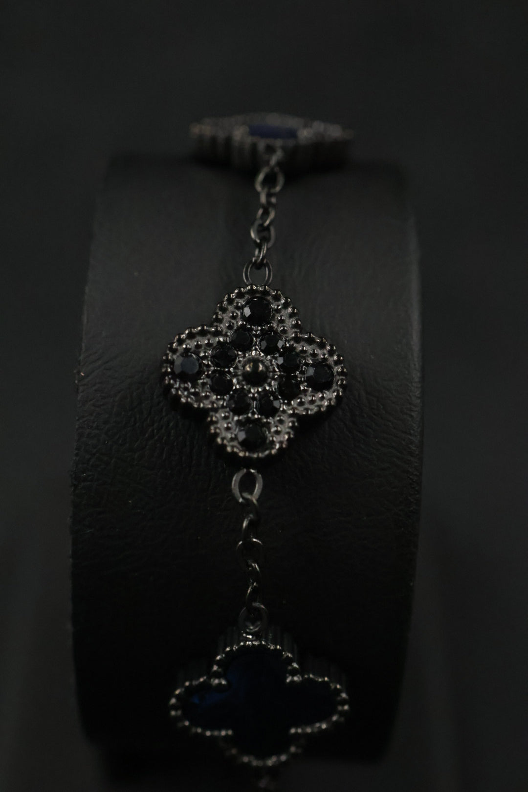 Pulsera Trébol Azul Marino Mármol- Zirconias Negras.