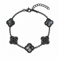 Pulsera Trébol Negro Mármol- Zirconias Negras.