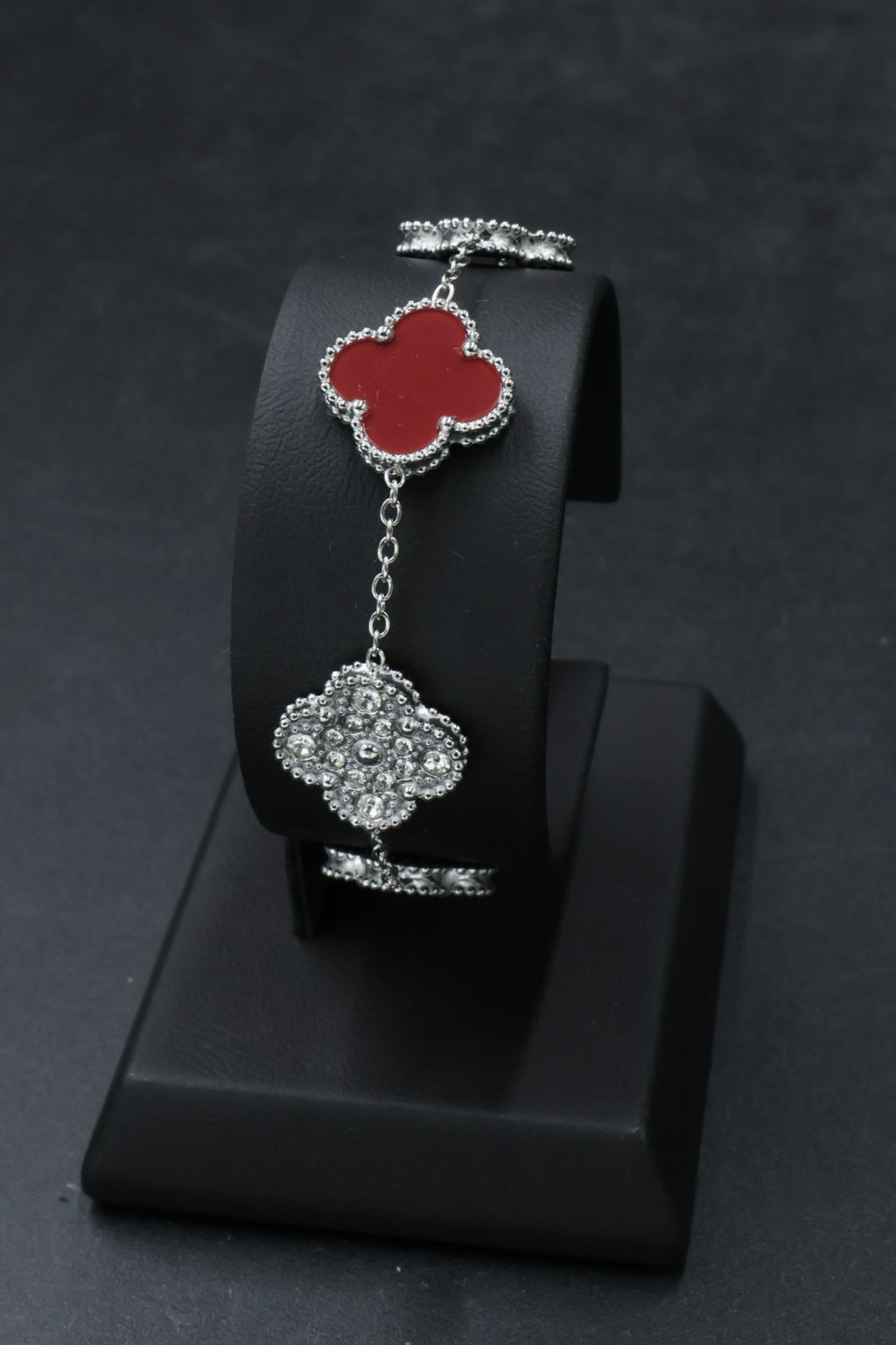 Pulsera Trébol con Zirconias 3 en 1 Plateado - Rojo