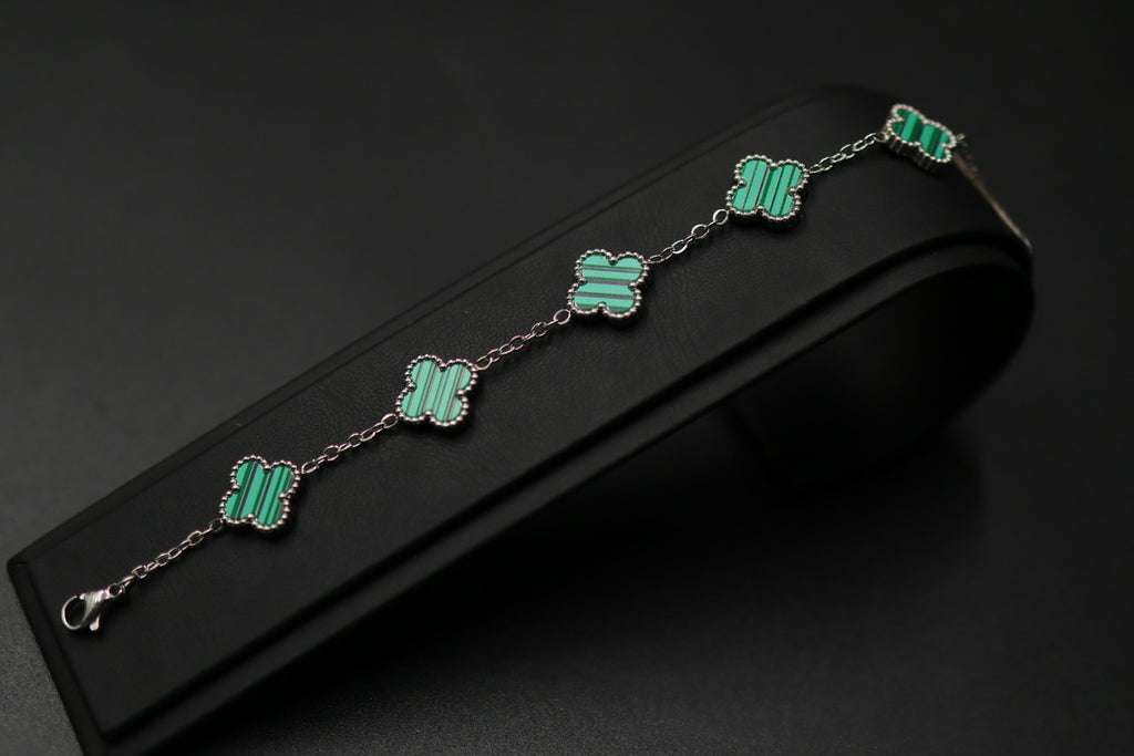 Pulsera Trébol 13 mm Liso Plateado - Verde.