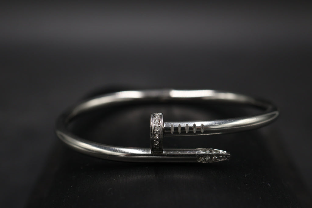 Pulsera Brazalete Clavo Drill - Plateado Zirconias.