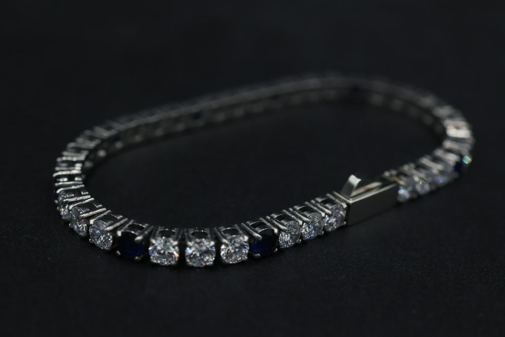 Pulsera Tenis con Zirconias Azul - Plateado 5 mm