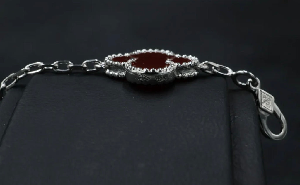 Pulsera VCA Plata .925 1:1 Vintage Alhambra, 5 Motivos Cornalina