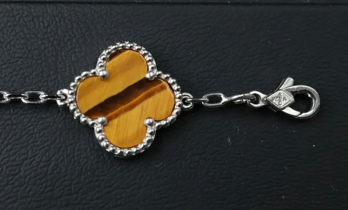 Pulsera VCA Plata .925 1:1 Vintage Alhambra, 5 Motivos Ojo de Tigre.