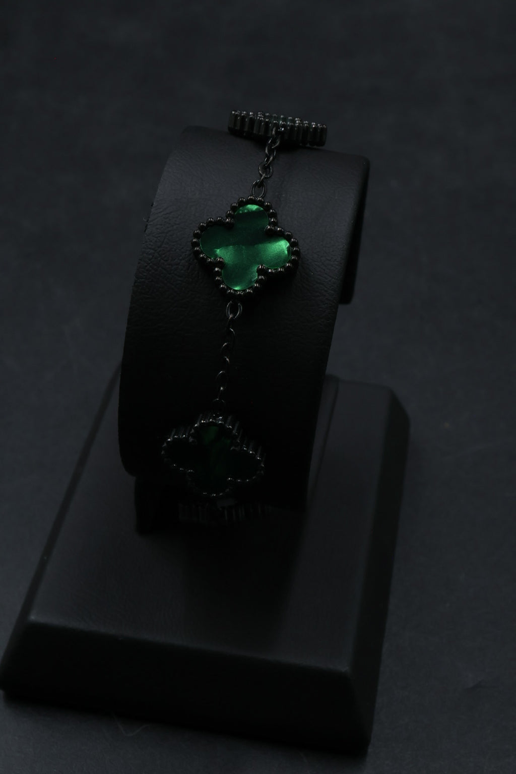 Pulsera Negra Trébol 13 mm Mármol - Verde.