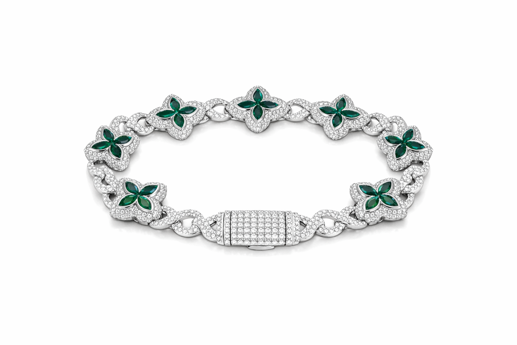 Pulsera Cubana Four Leaf Clover Plata .925. 