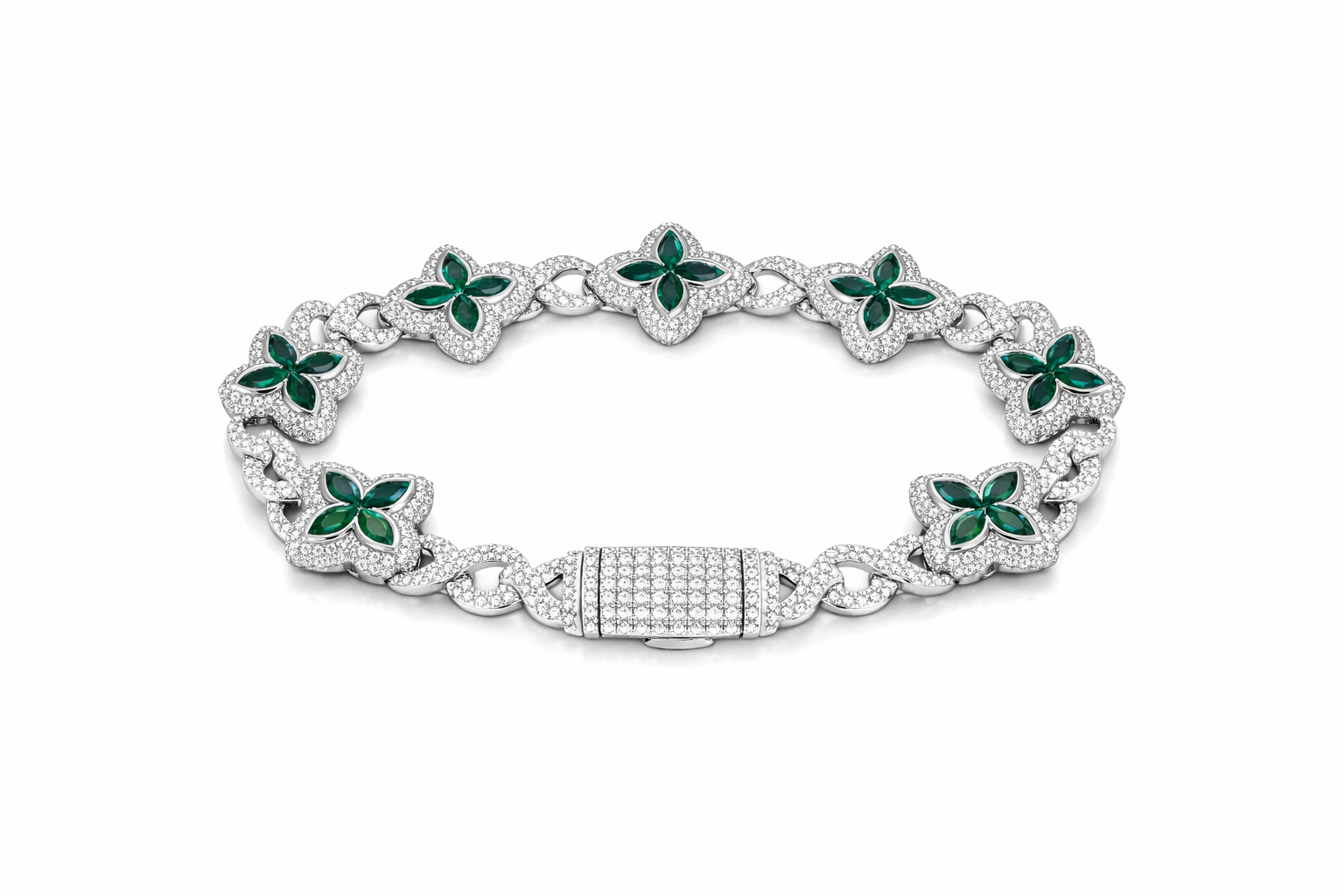 Pulsera Cubana Four Leaf Clover Plata .925. 