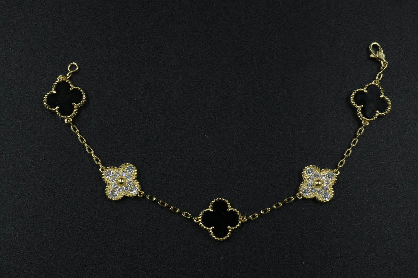 Pulsera VCA Plata .925 1:1 Vintage Alhambra, 5 Onyx - Diamonds / Gold