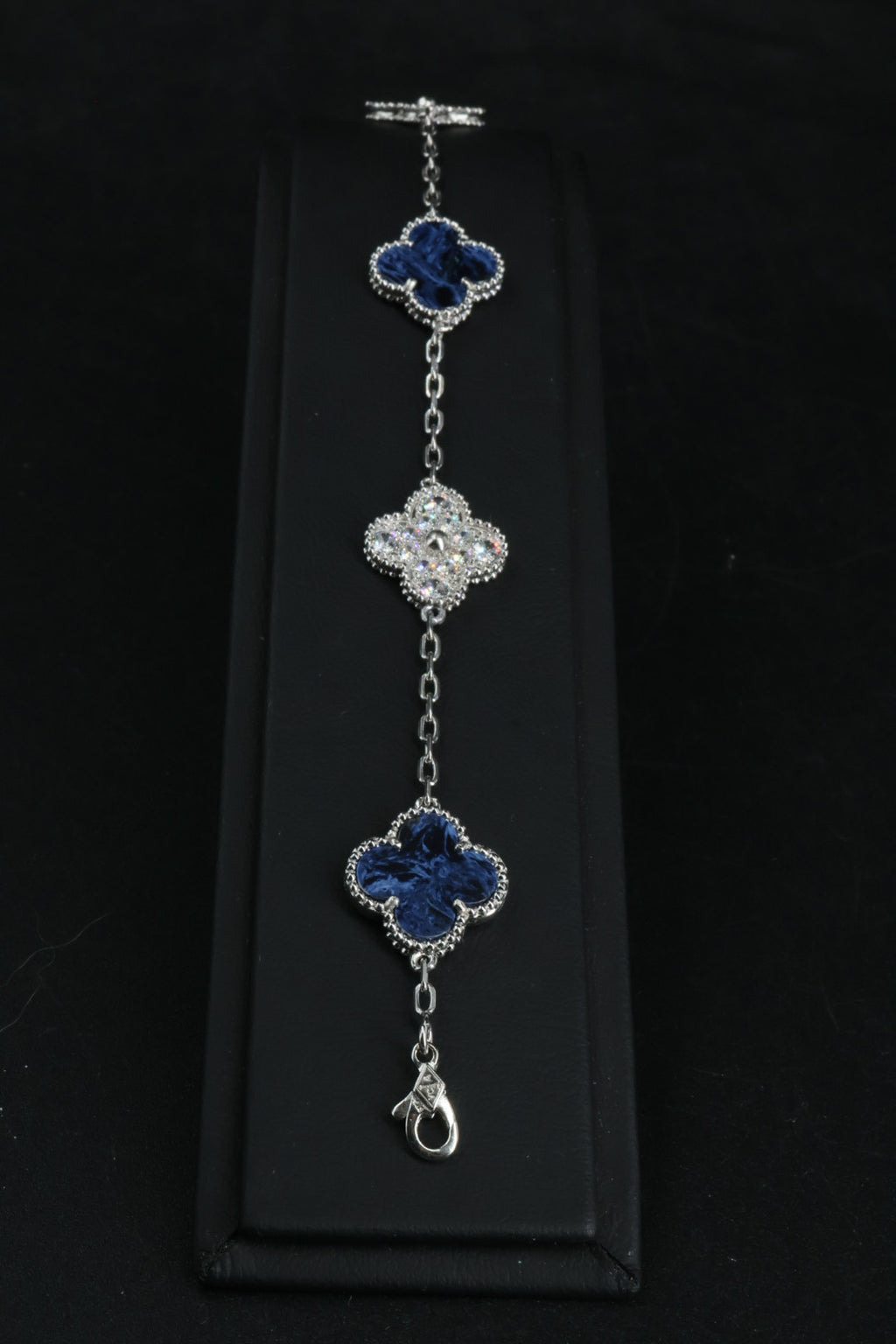 Pulsera VCA Plata .925 1:1 Vintage Alhambra, 5 Motivos Sodalita- Diamonds.