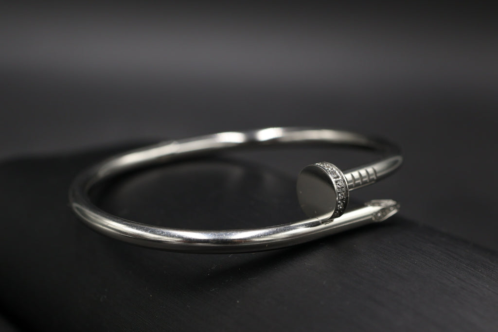 Pulsera Brazalete Clavo Drill - Plateado Zirconias.