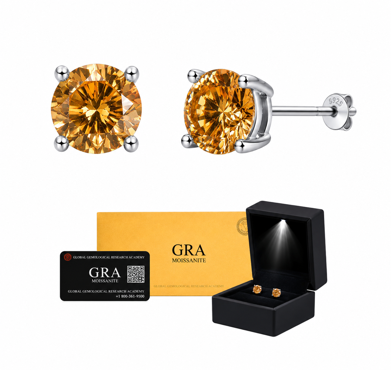 Aretes Plata .925 - Moissanita Champagne 0.5 ct.