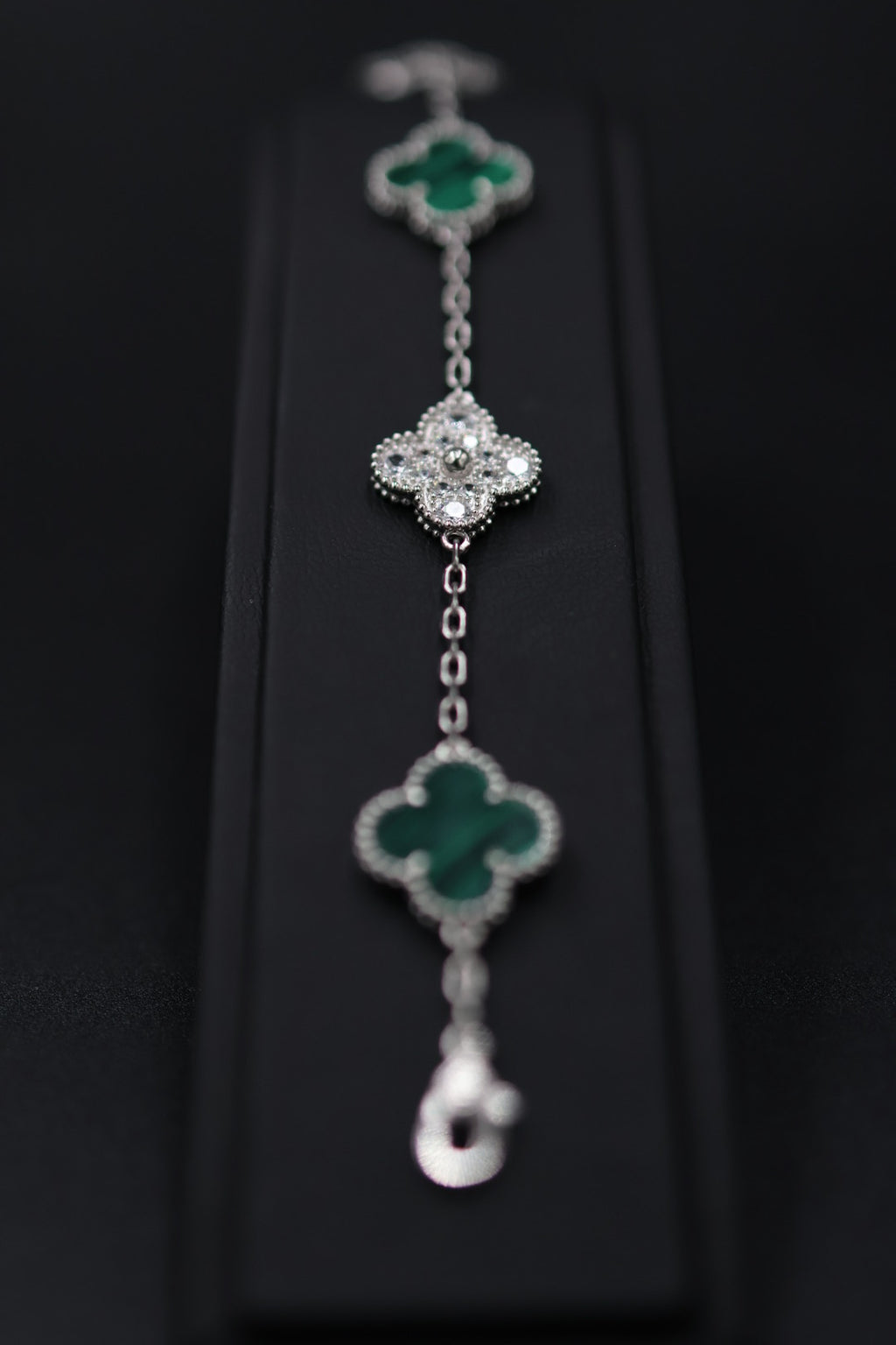 Pulsera VCA Plata .925 1:1 Vintage Alhambra, 5 Motivos Malaquita - Diamonds.