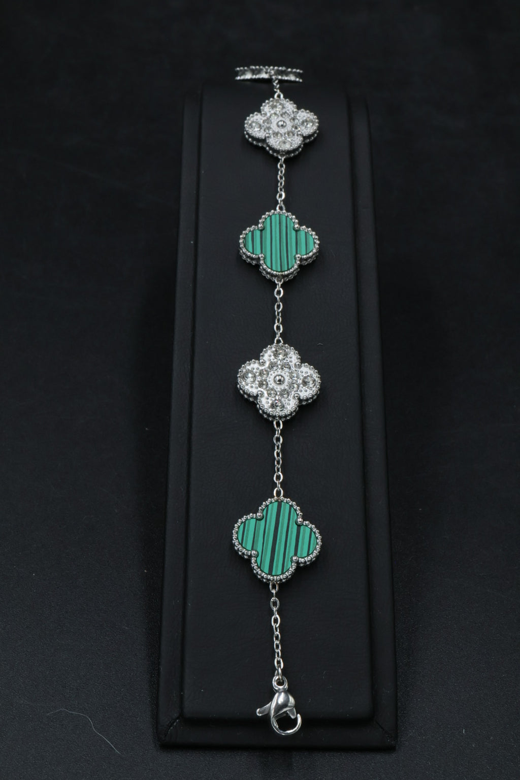 Pulsera Trébol 15 mm con Zirconias 3 en 1 Plateado - Verde