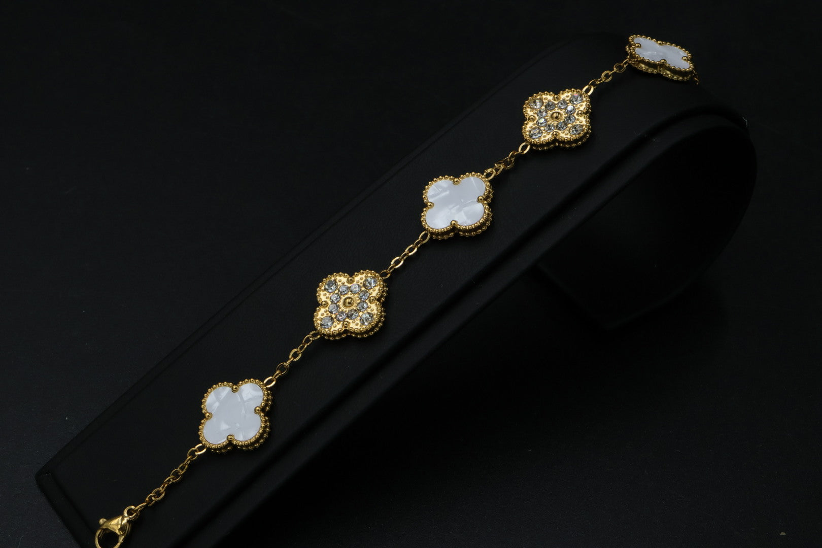 Pulsera Trébol 15 mm con Zirconias 3 en 1 Dorado - Blanco