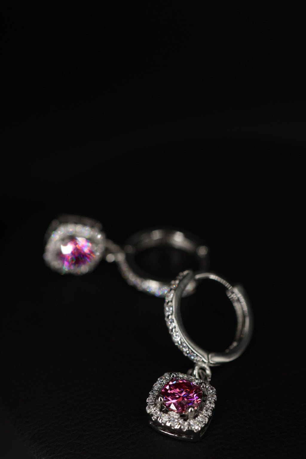 Aretes Colgante Box Plata .925 - Moissanita Pink 0.5 ct.