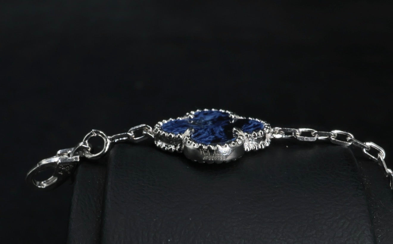 Pulsera VCA Plata .925 1:1 Vintage Alhambra, 5 Motivos Sodalita- Diamonds.