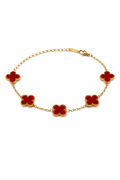 Pulsera Trébol 13 mm Liso Dorado - Rojo.