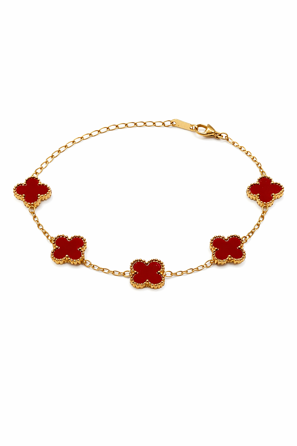 Pulsera Trébol 13 mm Liso Dorado - Rojo.