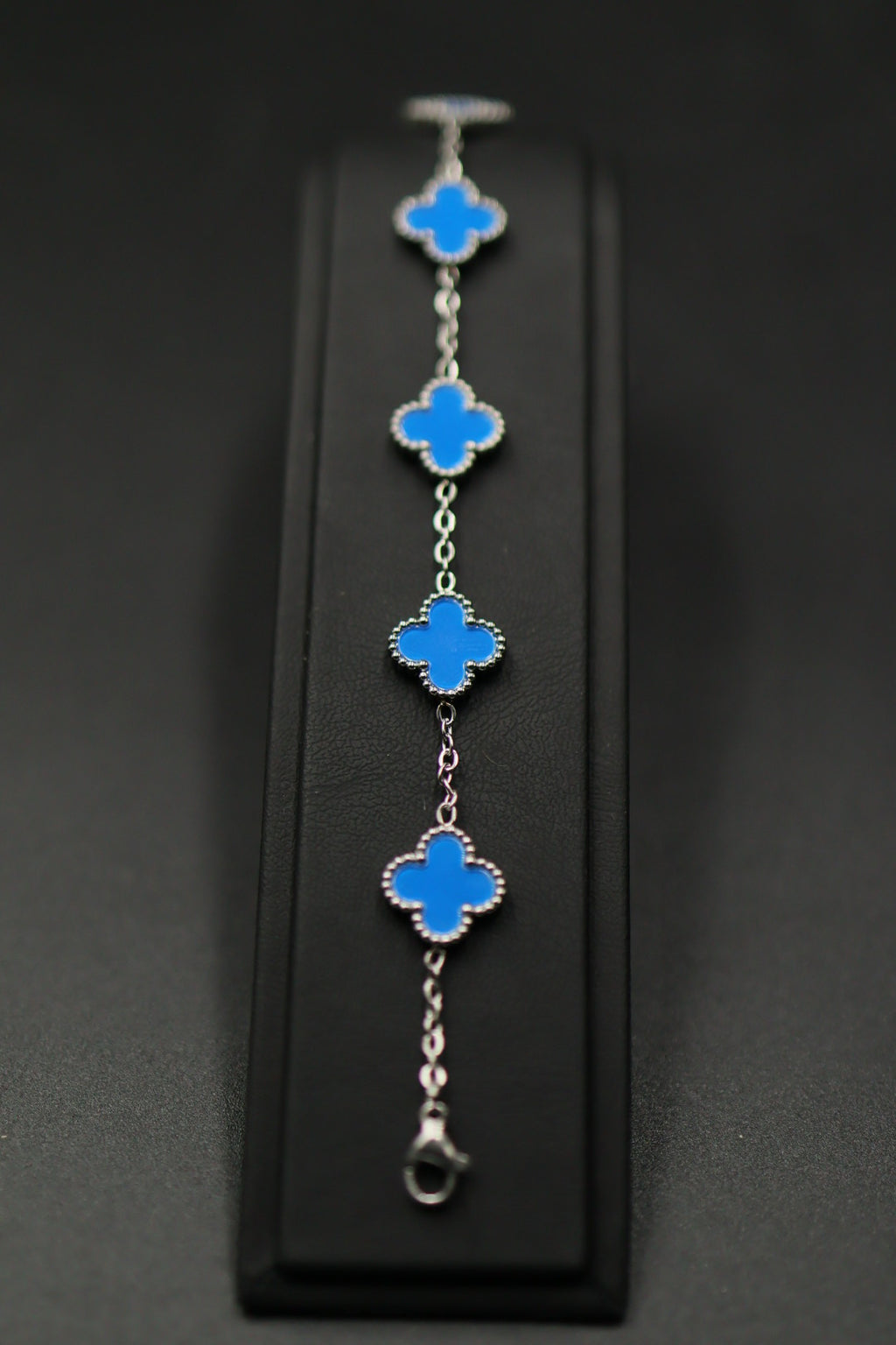 Pulsera Trébol 13 mm Liso Plateado - Azul.